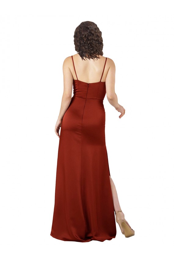Cheap Floor-Length Silky Satin Prom Dress with Skirt Slit