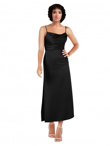 Cheap Cowl Neck Tea-Length Short Silky Satin Cocktail Prom Dress / Homecoming Dress with Skirt Slit