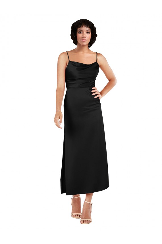 Cheap Cowl Neck Tea-Length Short Silky Satin Cocktail Prom Dress / Homecoming Dress with Skirt Slit