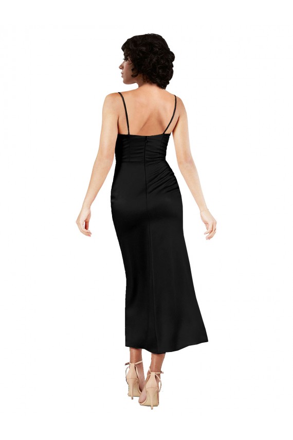 Cheap Cowl Neck Tea-Length Short Silky Satin Cocktail Prom Dress / Homecoming Dress with Skirt Slit