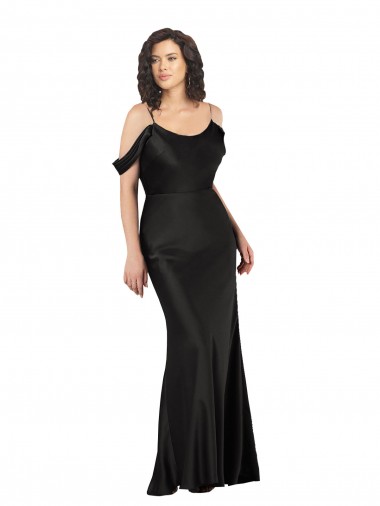 Cheap Off the Shoulder Sleeves Silky Satin Prom Dress with Skirt Slit