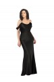 Cheap Off the Shoulder Sleeves Silky Satin Prom Dress with Skirt Slit