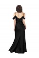 Cheap Off the Shoulder Sleeves Silky Satin Prom Dress with Skirt Slit