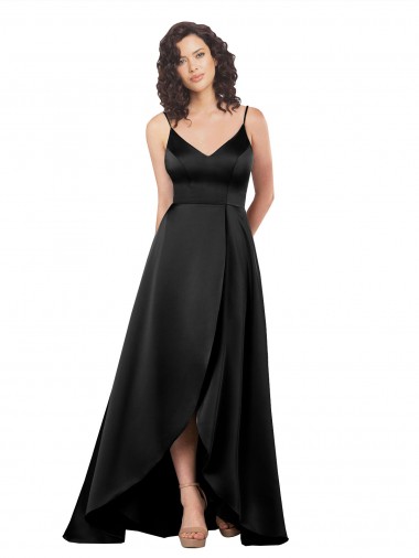 Cheap High Low V-Neckline Silky Satin Tulip Prom Dress with Wrap Skirt