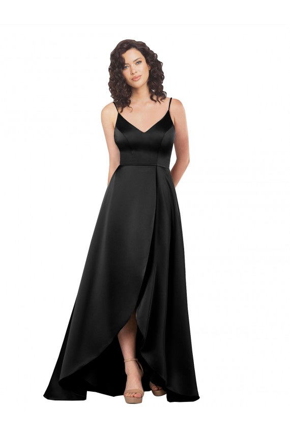 Cheap High Low V-Neckline Silky Satin Tulip Prom Dress with Wrap Skirt