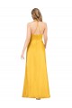 Cheap Halter A-Line Silky Satin Prom Dress with V-Neckline and Slit