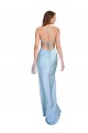 Cheap Open Back with Ties Cowl Neck Sheath Silky Satin Long Bridessmaid Dress