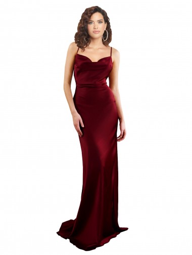 Cheap Cowl Neck Long Criss Cross Open Back Silky Satin Prom Dress