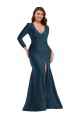 Cheap Long Sleeves Draped Wrap Silky Satin Mermaid Prom Dress with Front Slit