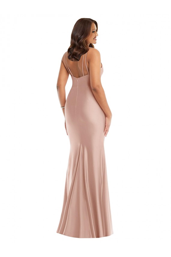 Cheap Deep V-Neck Silky Satin Mermaid Prom Dress with Side Slit
