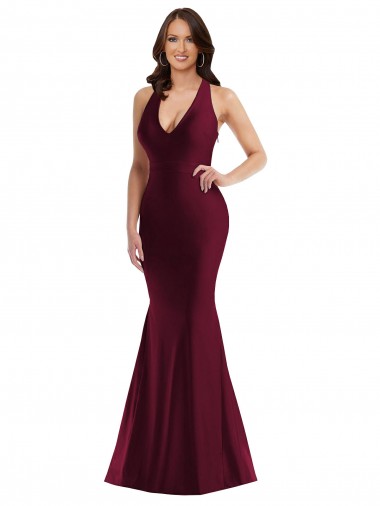 Cheap Plunge Neckline Cutout Low Back Silky Satin Mermaid Prom Dress
