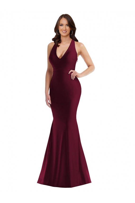 Cheap Plunge Neckline Cutout Low Back Silky Satin Mermaid Prom Dress