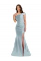 Cheap Bias-Cuff One Shoulder Silky Satin Mermaid Prom Dress with Side Slit