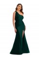 Cheap Cascading Bow One Shoulder Silky Satin Mermaid Prom Dress with Front Slit