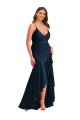 Cheap Pleated Wrap Ruffled High Low Silky Satin Prom Dress