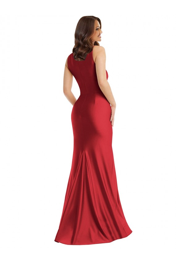Cheap Square Neck Silky Satin Mermaid Prom Dress with Side Slit