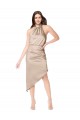 Cheap Silky Satin High Low Midi Length Cocktail Prom Dress / Homecoming Dress with Asymmetric Skirt