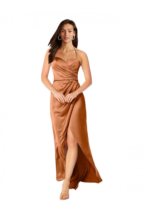 Cheap Faux-Wrap Skirt Silky Satin Prom Dress