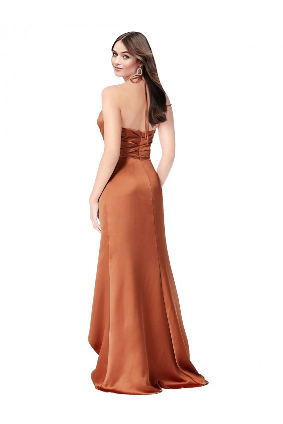 Cheap Faux-Wrap Skirt Silky Satin Prom Dress