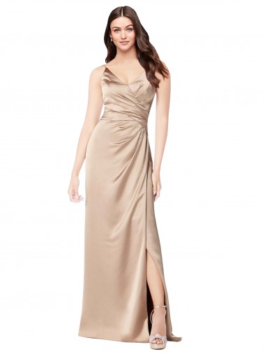 Cheap Silky Satin Prom Dress with Draped Surplice Bodice