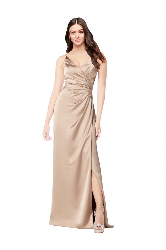 Cheap Silky Satin Prom Dress with Draped Surplice Bodice