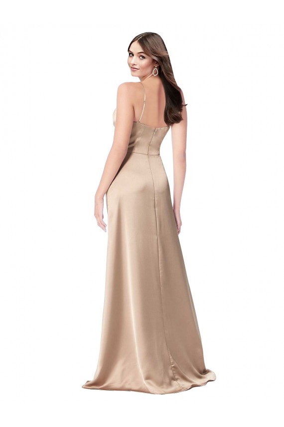 Cheap Silky Satin Prom Dress with Draped Surplice Bodice