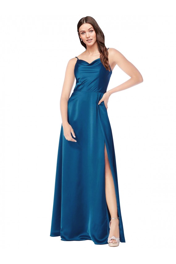 Cheap Cowl Neck Salky Satin Prom Dress