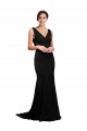 Cheap V-Neck Full Length Silky Satin Prom Dress with Soft Cowl Neck and Sweep Train