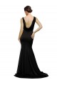 Cheap V-Neck Full Length Silky Satin Prom Dress with Soft Cowl Neck and Sweep Train