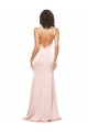 Cheap Full Length Ruched Silky Satin Prom Dress with Low Back and High Split