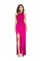 Cheap One Shoulder Long Full Length Silky Satin Prom Dress with Front Side Split