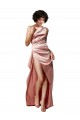Cheap Low Back One Shoulder Full Length Silky Satin Prom Dress