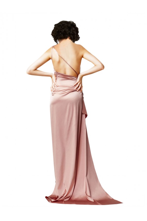 Cheap Low Back One Shoulder Full Length Silky Satin Prom Dress