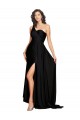 Cheap Floor Length One Shoulder Silky Satin Prom Dress with Side Slit