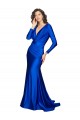 Cheap Deep V-Neck Long Sleeves Silky Satin Prom Dress