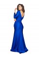 Cheap Deep V-Neck Long Sleeves Silky Satin Prom Dress
