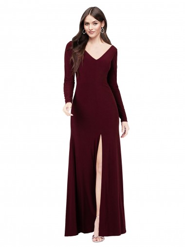 Cheap Long Sleeves Spandex Prom Dress with Front Slit