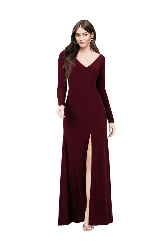 Cheap Long Sleeves Spandex Prom Dress with Front Slit