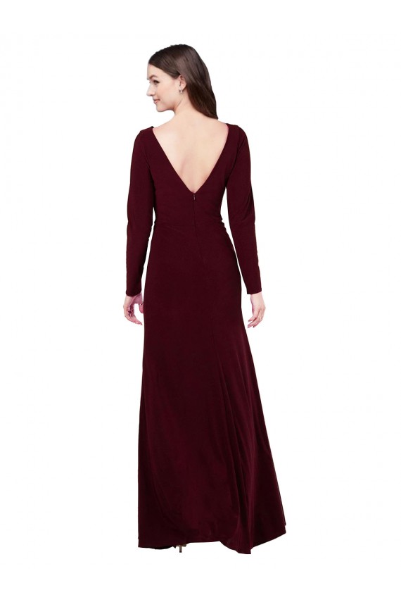 Cheap Long Sleeves Spandex Prom Dress with Front Slit