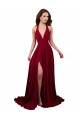Cheap A-Line Halter Plunge V-Neckline Open Back Spandex Prom Dress with Slit