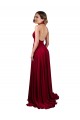 Cheap A-Line Halter Plunge V-Neckline Open Back Spandex Prom Dress with Slit