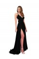 Cheap High Slit Open Back Long Spandex Prom Dress with Lined Crossover Bust