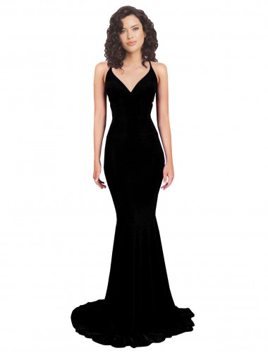 Cheap Fishtail Shaped V-Neck Open Back Spandex Prom Dress