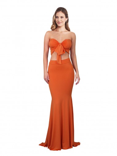 Cheap Strapless Bandeau Bodice Long Spandex Prom Dress