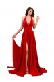 Cheap High Slit A-Line Halter Long Spandex Prom Dress Open Back