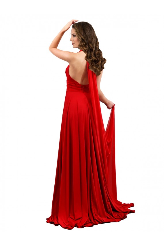 Cheap High Slit A-Line Halter Long Spandex Prom Dress Open Back