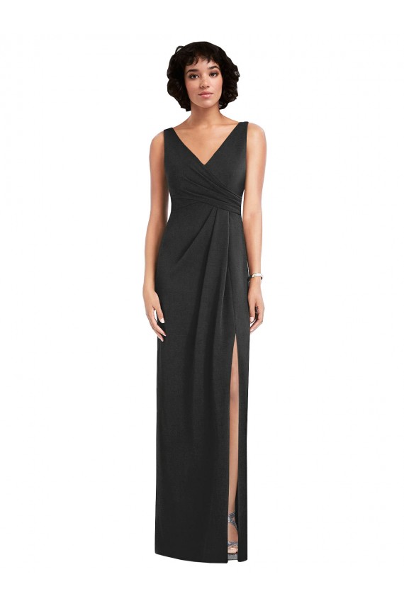 Cheap Draped Wrap Maxi Spandex Prom Dress with Front Slit