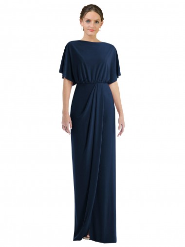 Cheap Open Back Short Sleeves Draped Tulip Skirt Maxi Spandex Prom Dress