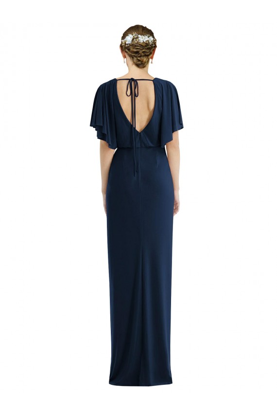 Cheap Open Back Short Sleeves Draped Tulip Skirt Maxi Spandex Prom Dress
