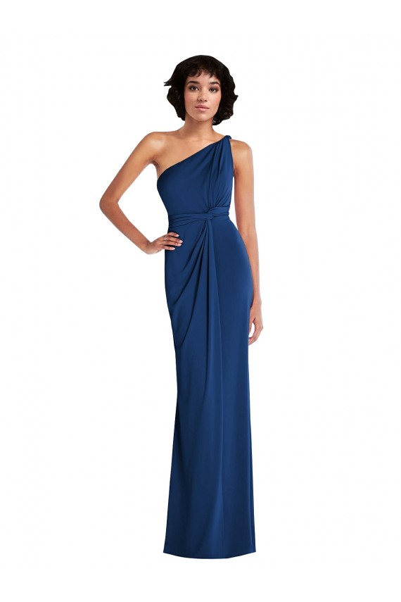 Cheap Grecian Inspired One Shoulder Twist Draped Maxi Spandex Prom Dress
